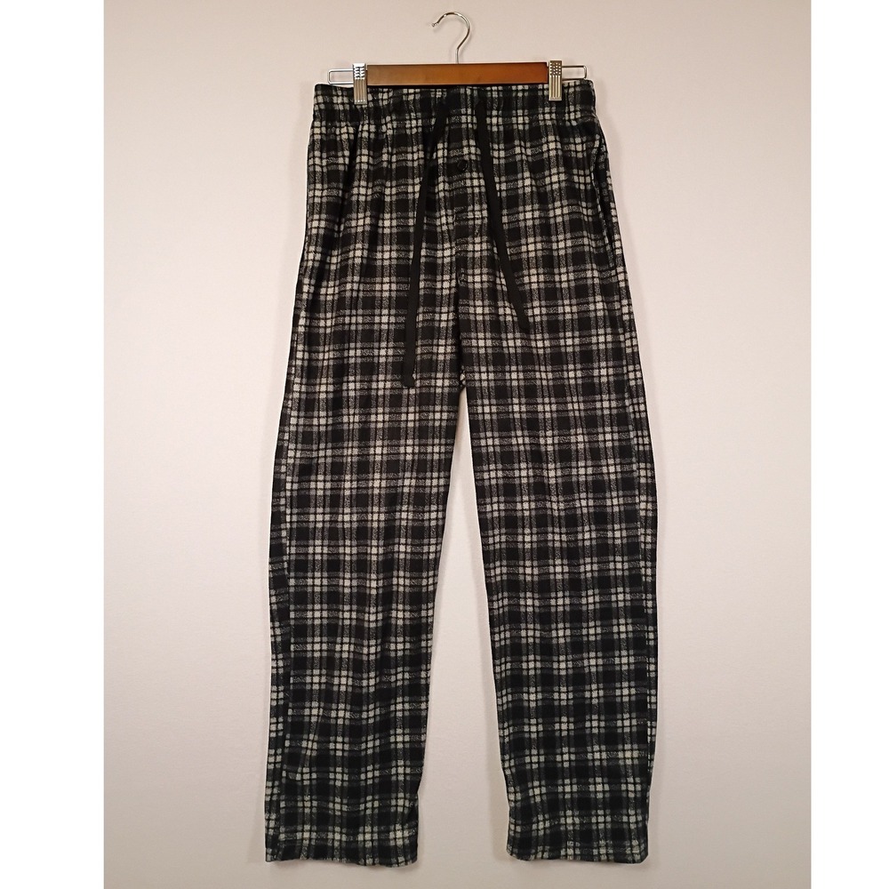 Cozy Plaid Fruit of the Loom Mens Size S Black White Fleece Pajama Pants Pockets